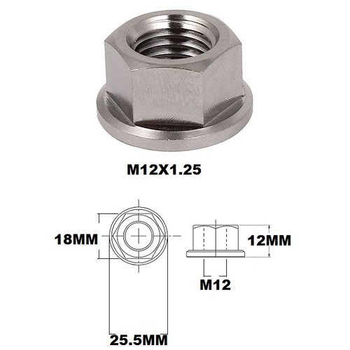 M12X1.25 THREAD PITCH TITANIUM FLANGED 18MM HEX NUT GRADE 5
