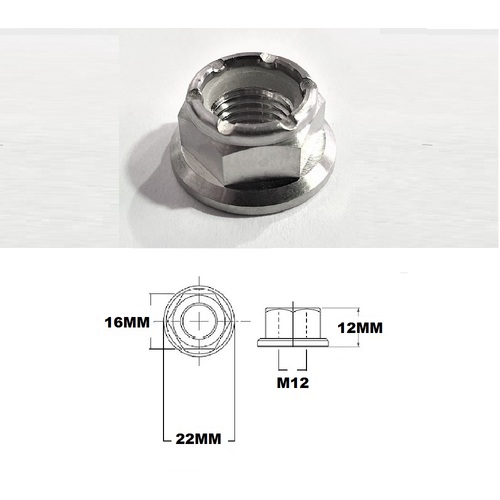 M12X1.25 THREAD PITCH TITANIUM FLANGE HEX NYLOCK NUT GRADE 5