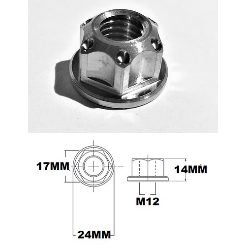 M12X1.25 THREAD TITANIUM FLANGED 17MM HEX FANCY NUT GRADE 5