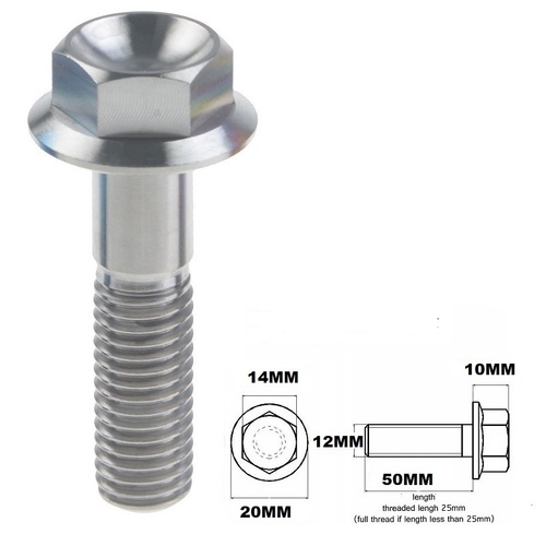 M12X1.25X50MM TITANIUM FLANGE 14MM HEX BOLT GR 5