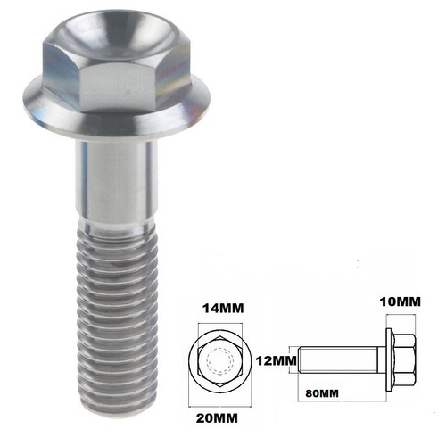 M12X1.25X80MM TITANIUM FLANGE 14MM HEX BOLT GR 5