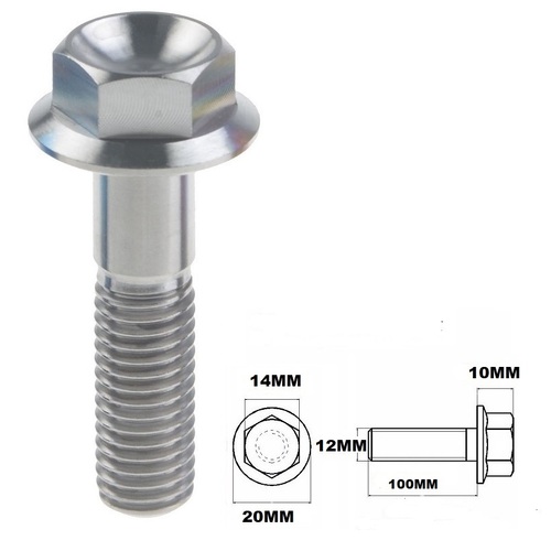 M12X1.25X100MM TITANIUM FLANGE 14MM HEX BOLT GR 5