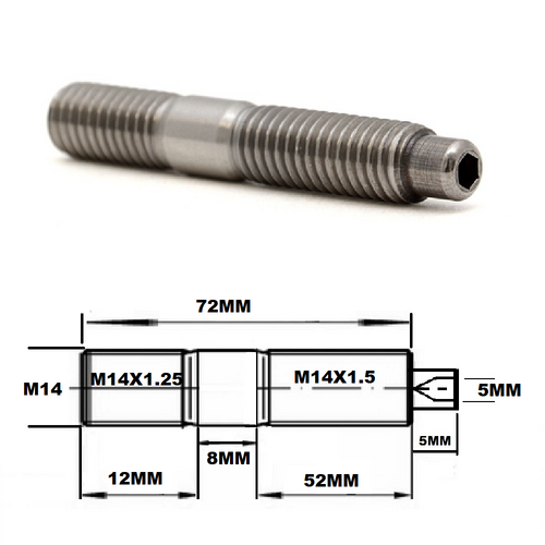 M14X1.25 TO M14X1.5 GRADE 5 TITANIUM STUD