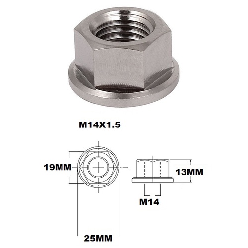 M14X1.5 THREAD PITCH TITANIUM FLANGED 19MM HEX NUT GRADE 5