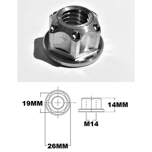 M14X1.5 THREAD TITANIUM FLANGED 19MM HEX FANCY NUT GRADE 5
