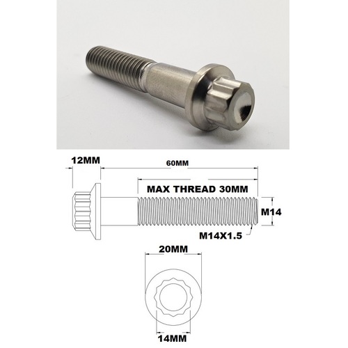 M14X60MM 1.5 THREAD PITCH TITANIUM 12 POINT FLANGE BOLT GRADE 5
