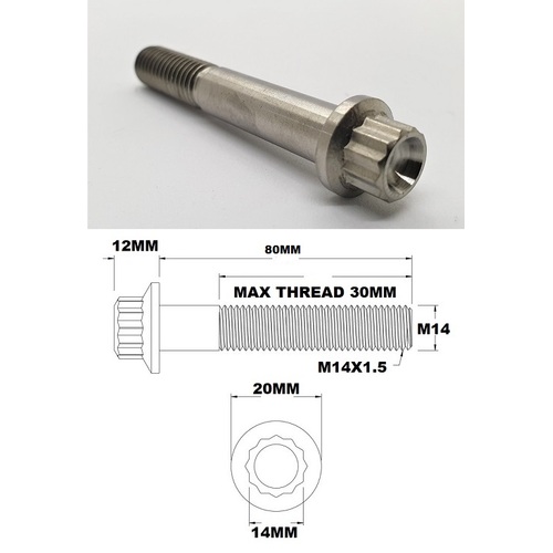 M14X80MM 1.5 THREAD PITCH TITANIUM 12 POINT FLANGE BOLT GRADE 5