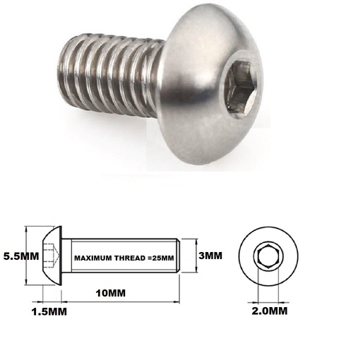 M3X10MM 0.5 THREAD PITCH TITANIUM BUTTON HEAD BOLT GRADE 5