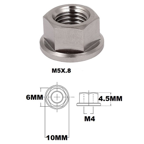 M4X0.7 THREAD PITCH TITANIUM FLANGED 6MM HEX NUT GRADE 5