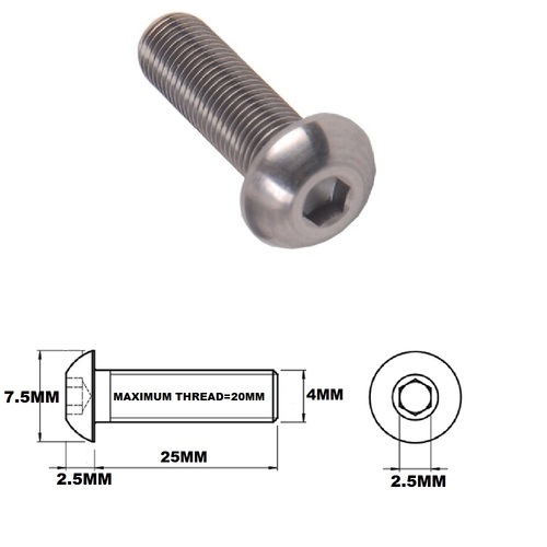 M4X25MM .7 THREAD PITCH TITANIUM BUTTON HEAD BOLT GRADE 5
