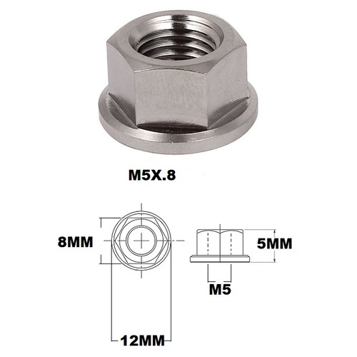 M5X0.8 THREAD PITCH TITANIUM FLANGED 8MM HEX NUT GRADE 5