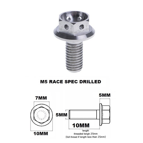 M5X10MM 0.8 THREAD PITCH TITANIUM RACE FLANGE 7MM HEX BOLT GR 5