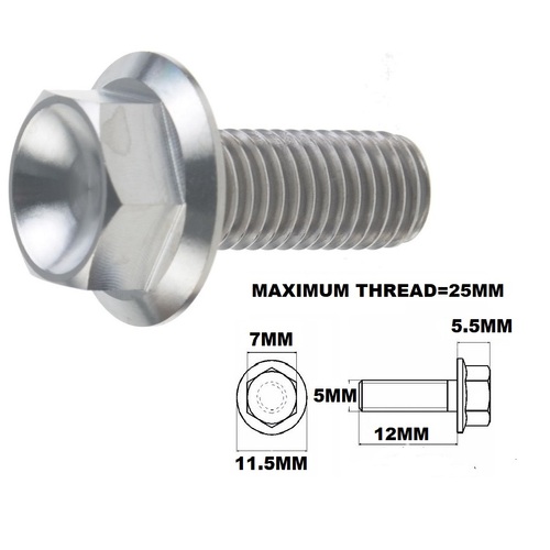 M5X12MM .8 THREAD PITCH TITANIUM FLANGE 7MM HEX BOLT GRADE 5