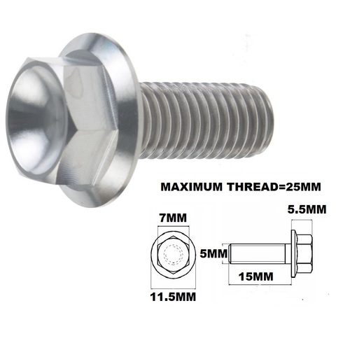 M5X15MM .8 THREAD PITCH TITANIUM FLANGE 7MM HEX BOLT GRADE 5