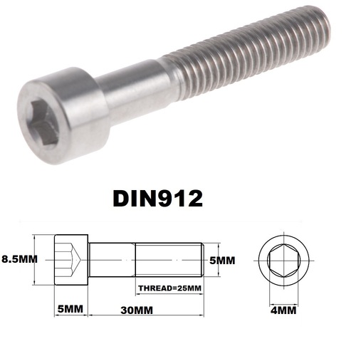 M5X30MM .8 THREAD PITCH TITANIUM ALLEN HEAD BOLT GRADE 5