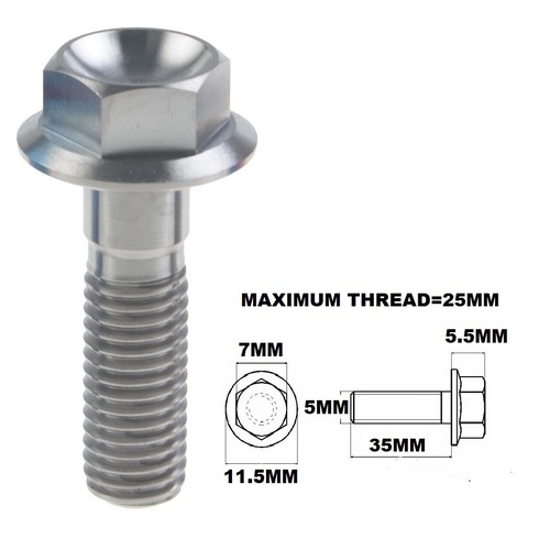 M5X35MM .8 THREAD PITCH TITANIUM FLANGE 7MM HEX BOLT GRADE 5