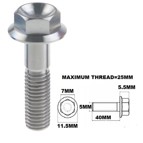 M5X40MM .8 THREAD PITCH TITANIUM FLANGE 7MM HEX BOLT GRADE 5