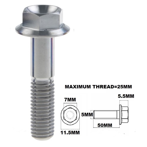 M5X50MM .8 THREAD PITCH TITANIUM FLANGE 7MM HEX BOLT GRADE 5
