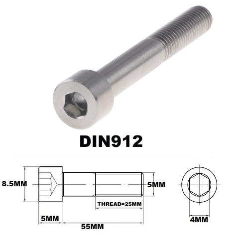 M5X55MM .8 THREAD PITCH TITANIUM ALLEN HEAD BOLT GRADE 5