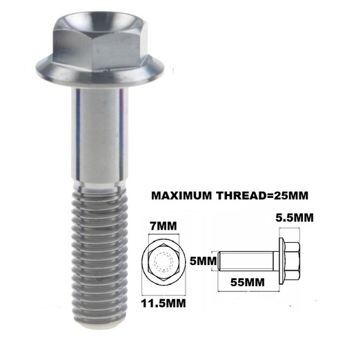 M5X55MM .8 THREAD PITCH TITANIUM FLANGE 7MM HEX BOLT GRADE 5