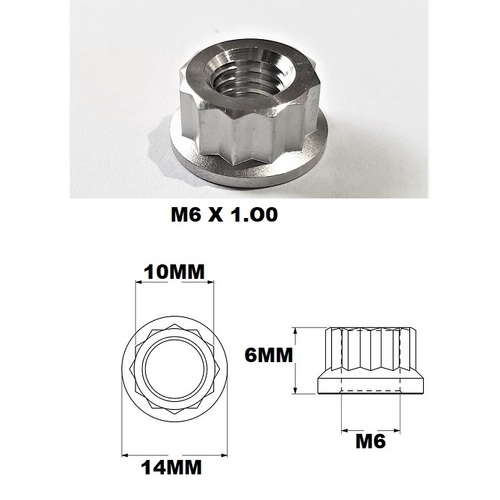 M6 NUT 6X1.0 THREAD PITCH 12 POINT TITANIUM GRADE 5 10MM HEX