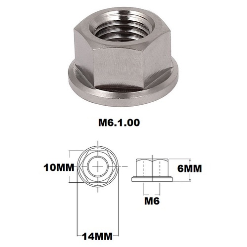 M6X1.00 THREAD PITCH TITANIUM FLANGED 10MM HEX NUT GRADE 5