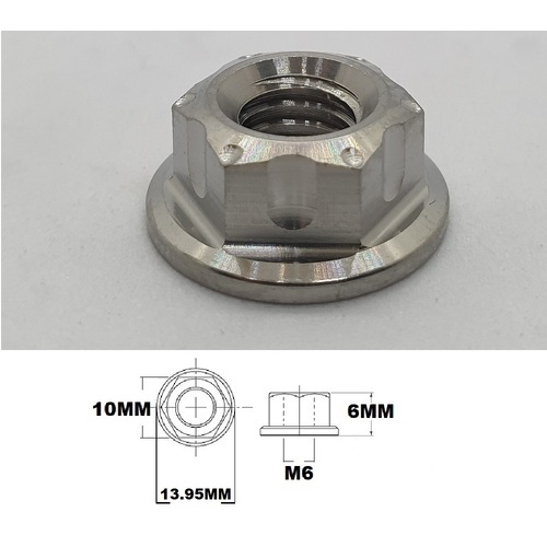 M6X1.00 THREAD TITANIUM FLANGED 10MM HEX FANCY NUT GRADE 5