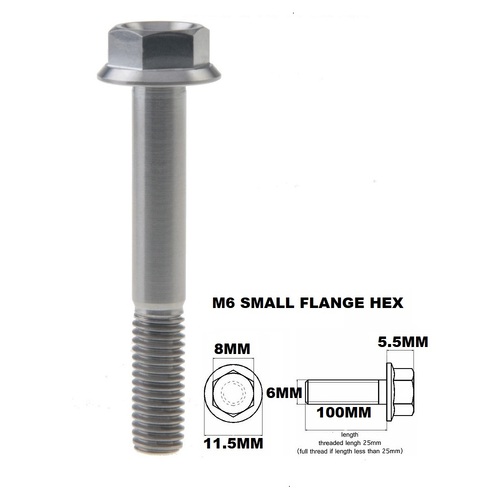 M6X100MM 1.00 THREAD PITCH TITANIUM FLANGE 8MM HEX BOLT GRADE 5