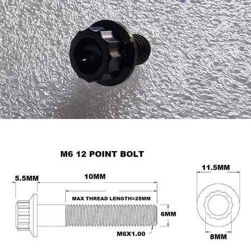 M6X10MM STEALTH 12 POINT BOLT 1.00 THREAD PITCH TITANIUM