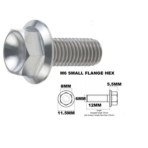 M6X12MM 1.00 THREAD PITCH TITANIUM FLANGE 8MM HEX BOLT GRADE 5