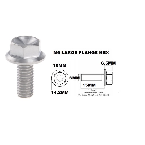 M6X15MM 1.00 THREAD PITCH TITANIUM FLANGE 10MM HEX BOLT GRADE 5