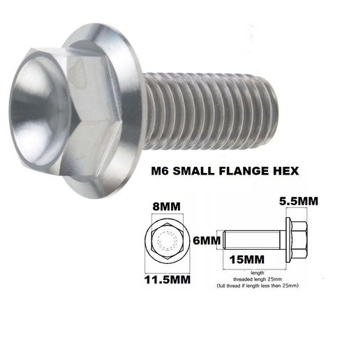 M6X15MM 1.00 THREAD PITCH TITANIUM FLANGE 8MM HEX BOLT GRADE 5