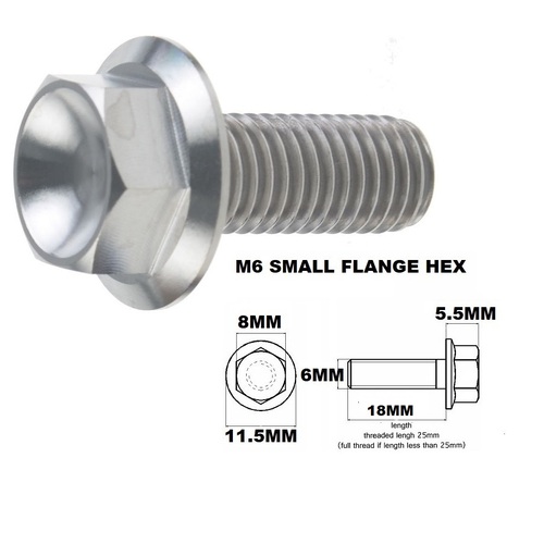 M6X18MM 1.00 THREAD PITCH TITANIUM FLANGE 8MM HEX BOLT GRADE 5