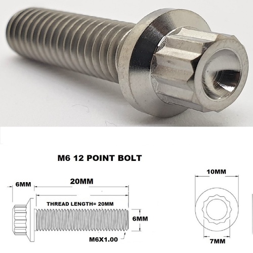 M6X20MM 1.00 THREAD PITCH TITANIUM 12 POINT FLANGED BOLT GRADE 5