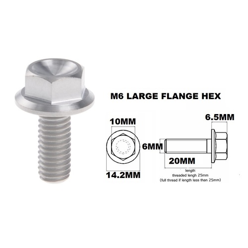 M6X20MM 1.00 THREAD PITCH TITANIUM FLANGE 10MM HEX BOLT GRADE 5