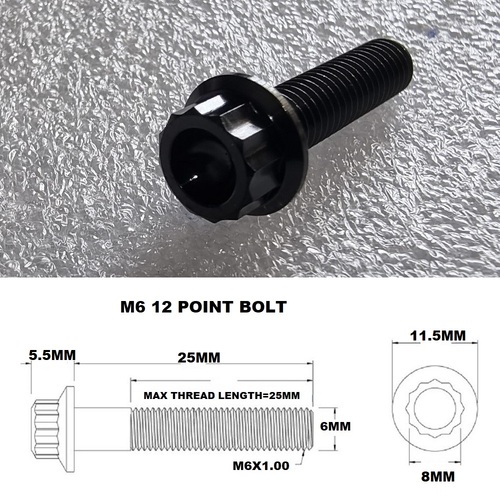 M6X25MM STEALTH 12 POINT BOLT 1.00 THREAD PITCH TITANIUM