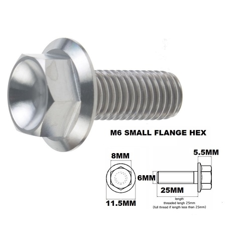 M6X25MM 1.00 THREAD PITCH TITANIUM FLANGE 8MM HEX BOLT GRADE 5