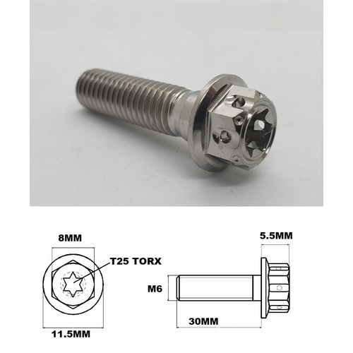 M6X30MM 1.0 THREAD FANCY DUAL DRIVE TITANIUM FLANGE 8MM HEX BOLT