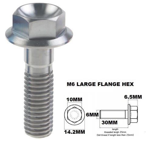 M6X30MM 1.00 THREAD PITCH TITANIUM FLANGE 10MM HEX BOLT GRADE 5