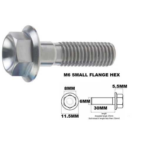 M6X30MM 1.00 THREAD PITCH TITANIUM FLANGE 8MM HEX BOLT GRADE 5