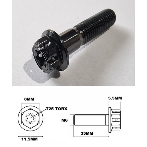 M6X35MM 1.0 BLACK THREAD FANCY DUAL DRIVE TITANIUM 8MM HEX BOLT