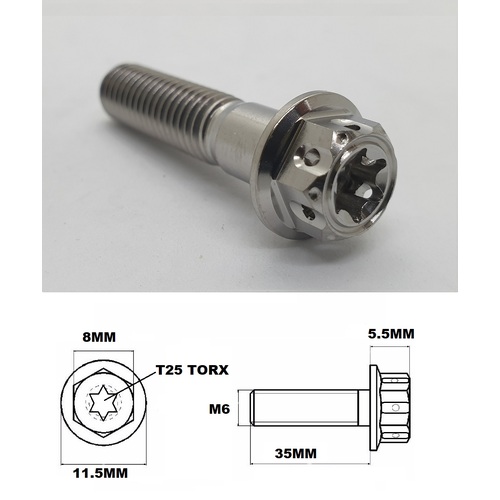 M6X35MM 1.0 THREAD FANCY DUAL DRIVE TITANIUM FLANGE 8MM HEX BOLT