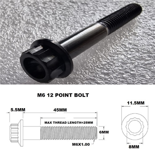 M6X45MM STEALTH 12 POINT BOLT 1.00 THREAD PITCH TITANIUM