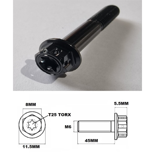 M6X45MM 1.0 THREAD BLACK FANCY DUAL DRIVE TITANIUM 8MM HEX BOLT