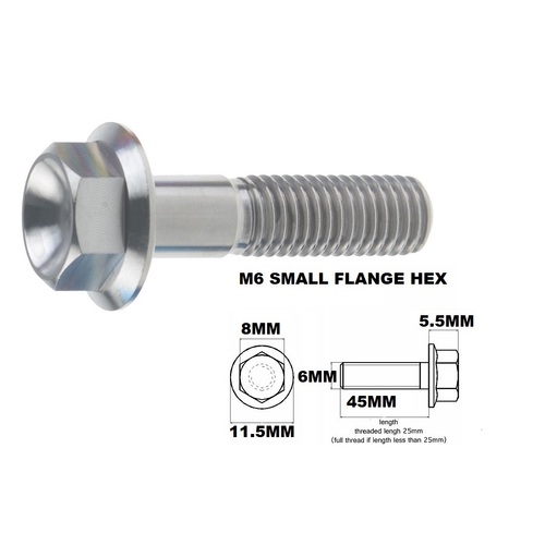 M6X45MM 1.00 THREAD PITCH TITANIUM FLANGE 8MM HEX BOLT GRADE 5