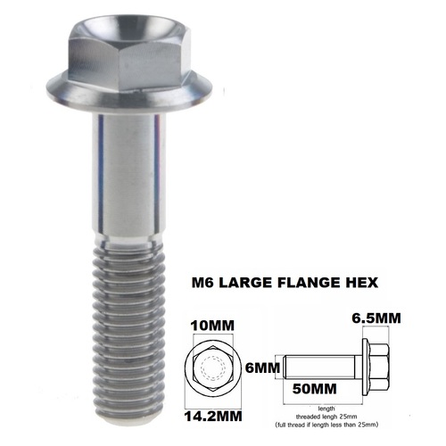 M6X50MM 1.00 THREAD PITCH TITANIUM FLANGE 10MM HEX BOLT GRADE 5