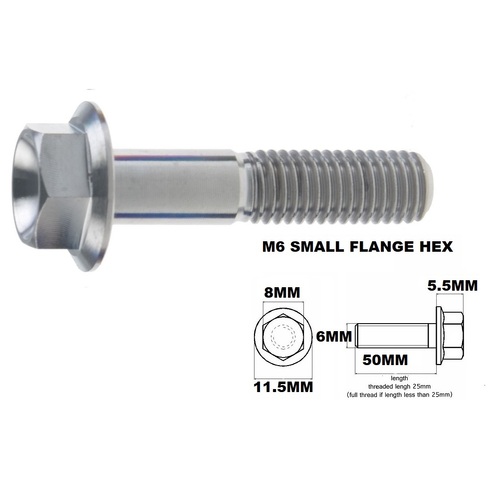 M6X50MM 1.00 THREAD PITCH TITANIUM FLANGE 8MM HEX BOLT GRADE 5