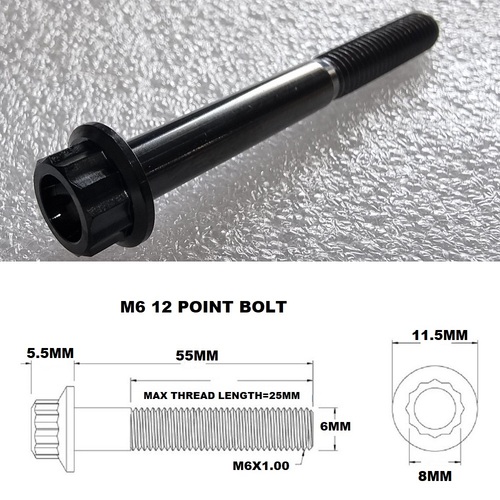 M6X55MM STEALTH 12 POINT BOLT 1.00 THREAD PITCH TITANIUM