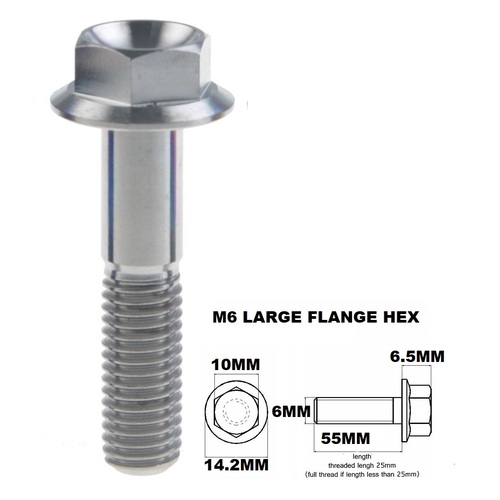 M6X55MM 1.00 THREAD PITCH TITANIUM FLANGE 10MM HEX BOLT GRADE 5