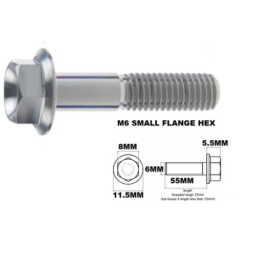 M6X55MM 1.00 THREAD PITCH TITANIUM FLANGE 8MM HEX BOLT GRADE 5